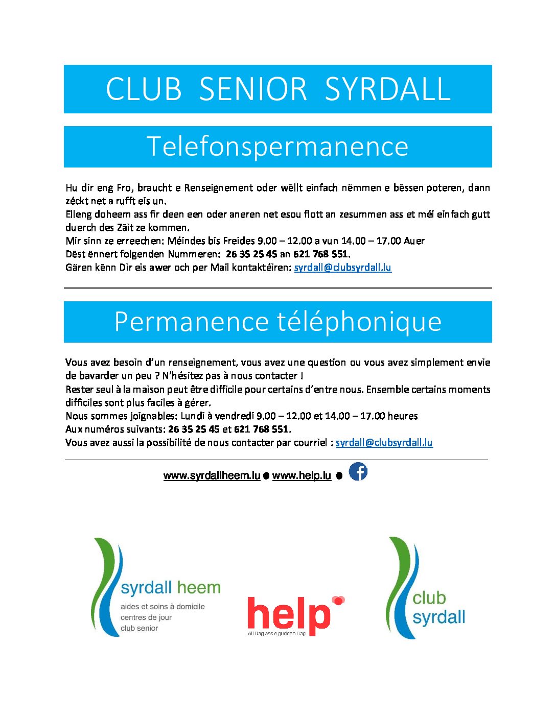 Club Senior Syrdall - Telefonspermanence