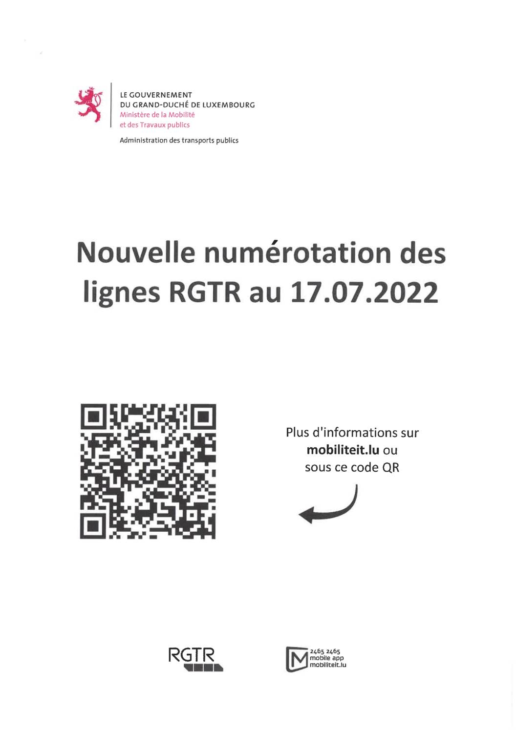 Nouvelle numérotation des lignes RGTR au 17 juillet 2022