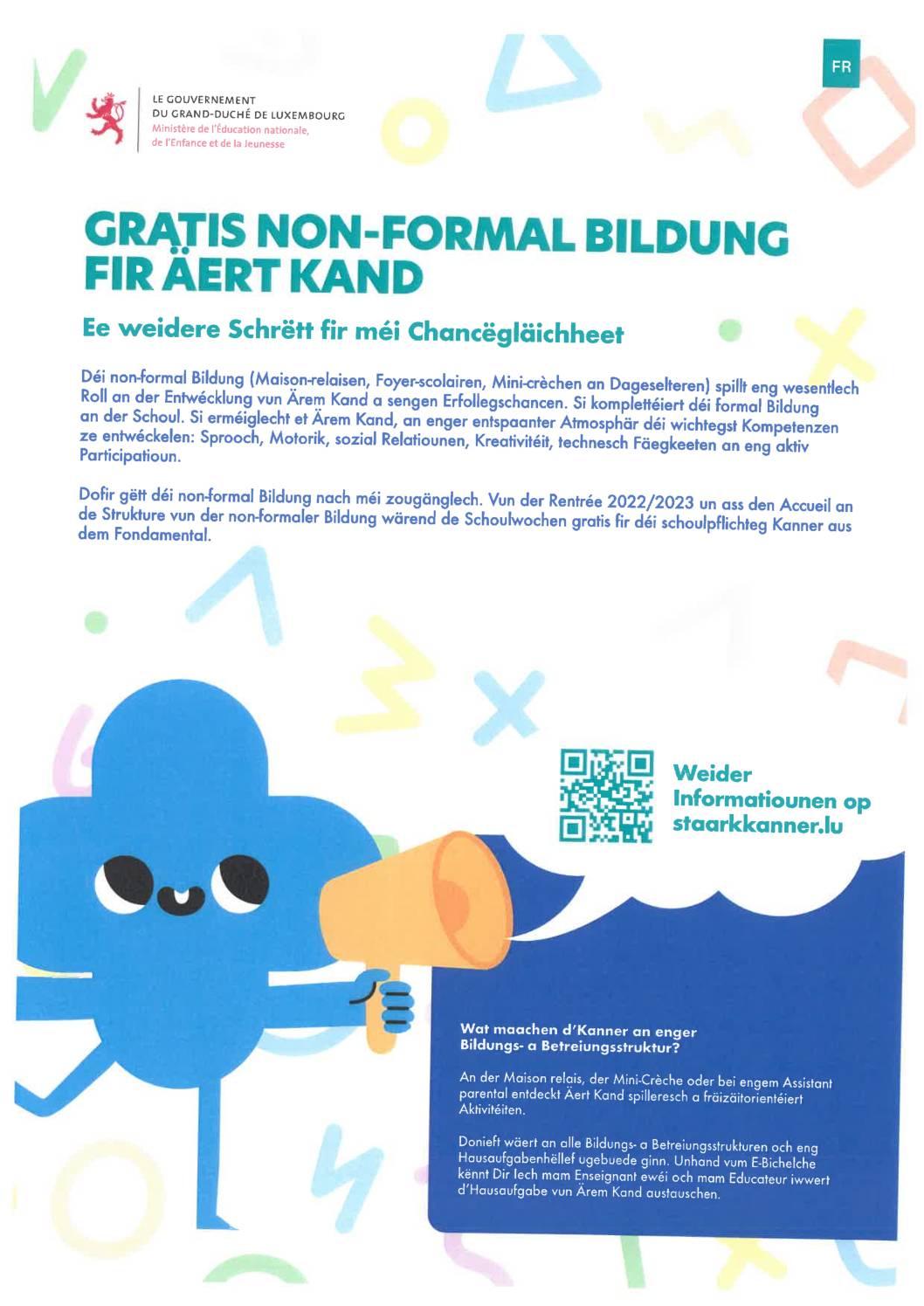 Depliant: gratis non-formal Bildung fir äert Kand / Dépliant: l'éducation non formelle gratuite pour votre enfant