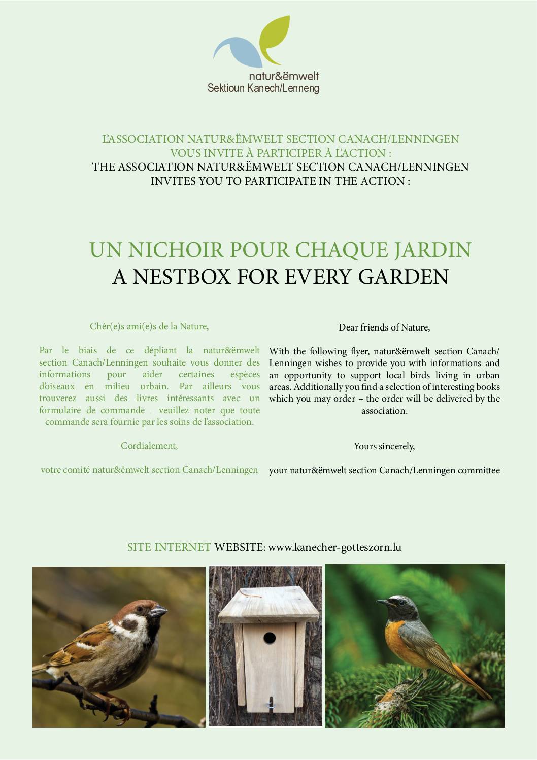 Natur & Ëmwelt Sektion Kanech/Lenneng - E Vullenhaischen fir all Gaart / Un nichoir pour chaque jardin