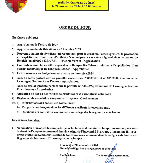 Gemengerotssëtzung vum 26. November 2024 / Séance du conseil communal du 26 novembre 2024