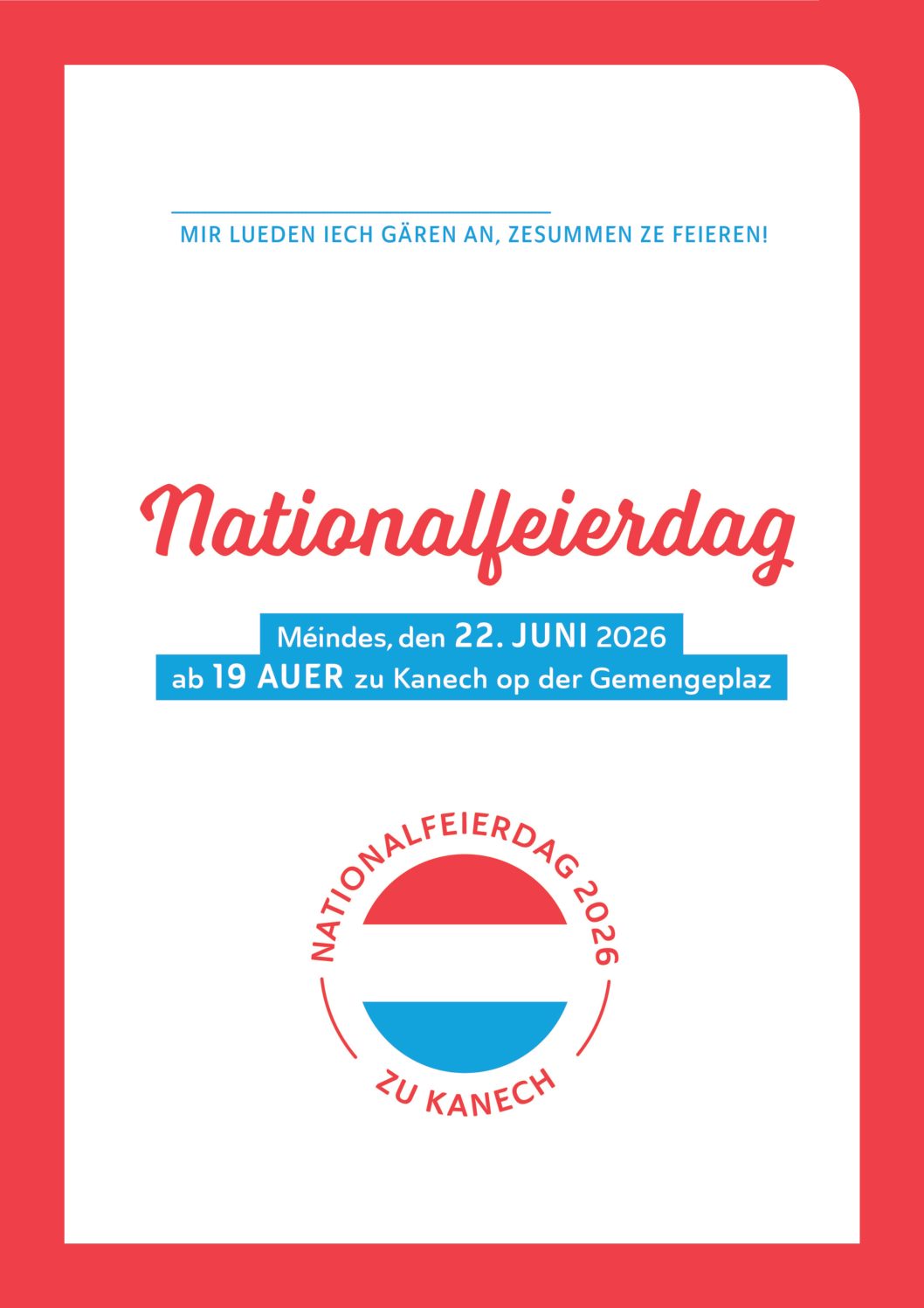 Invitatioun an offizielle Programm zum Nationalfeierdag an der Gemeng Lenneng | 22. & 23. Juni 2026