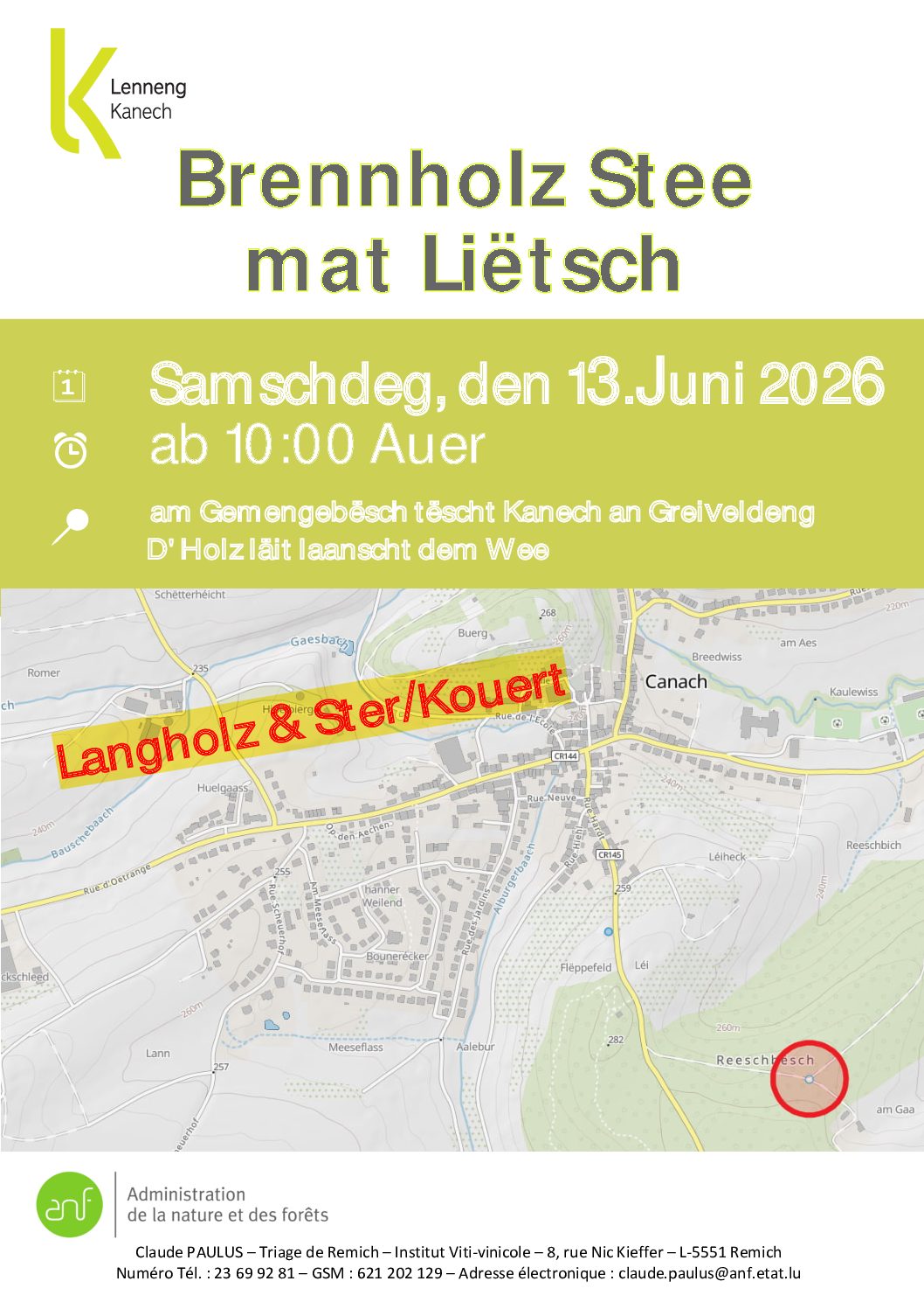 📢 🪵Avis: Brennholz-Stee den 13. Juni 2026 ab 10:00 Auer zu Kanech